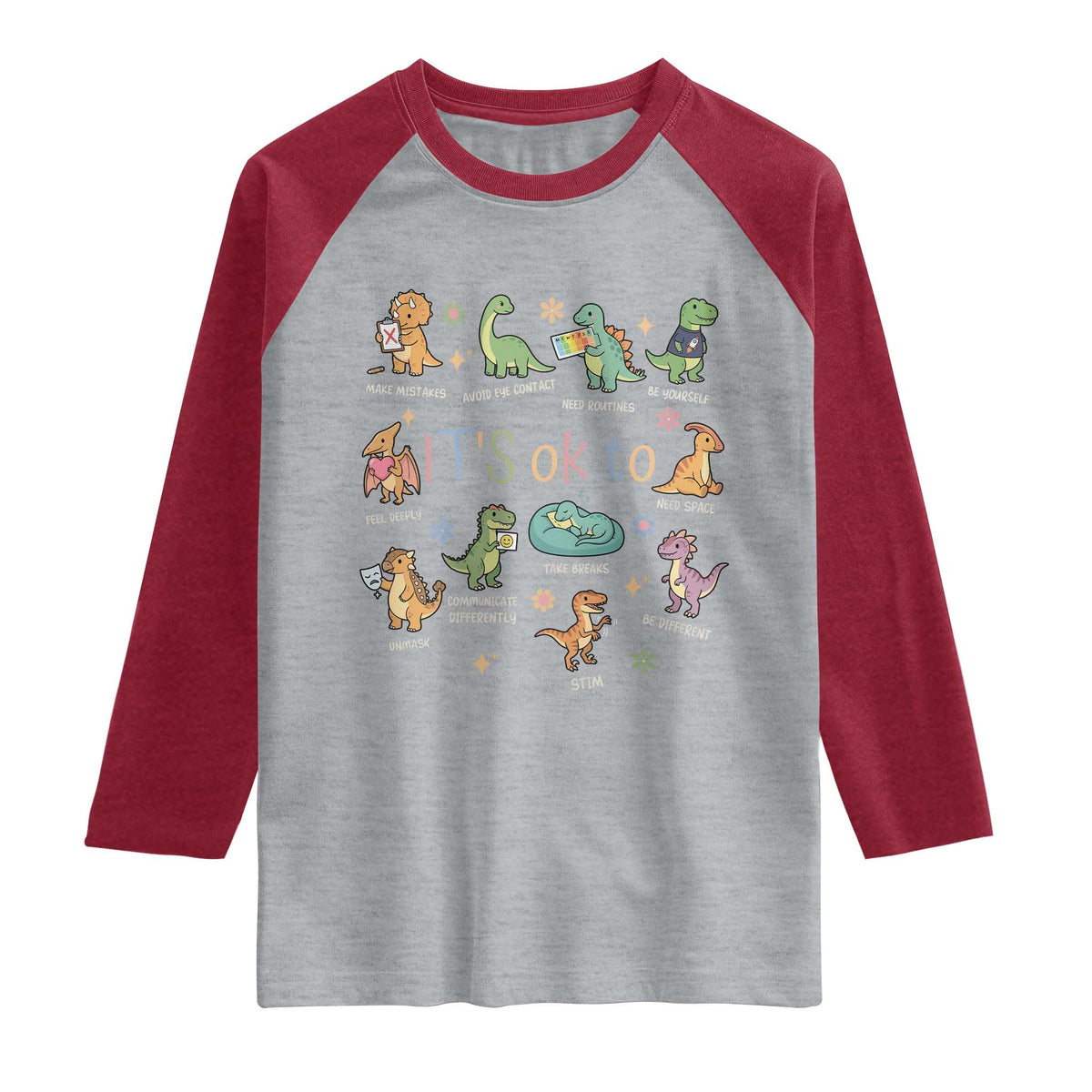 Dinosaur Autism Awareness Raglan Shirt It Is Okay to Be Different Dino Lover