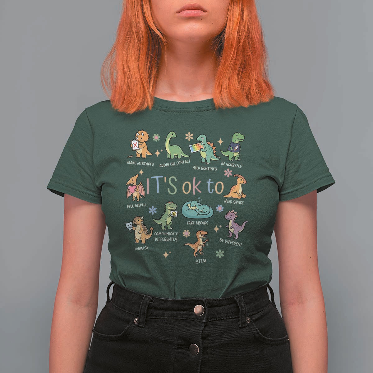 Dinosaur Autism Awareness T Shirt For Women It Is Okay to Be Different Dino Lover