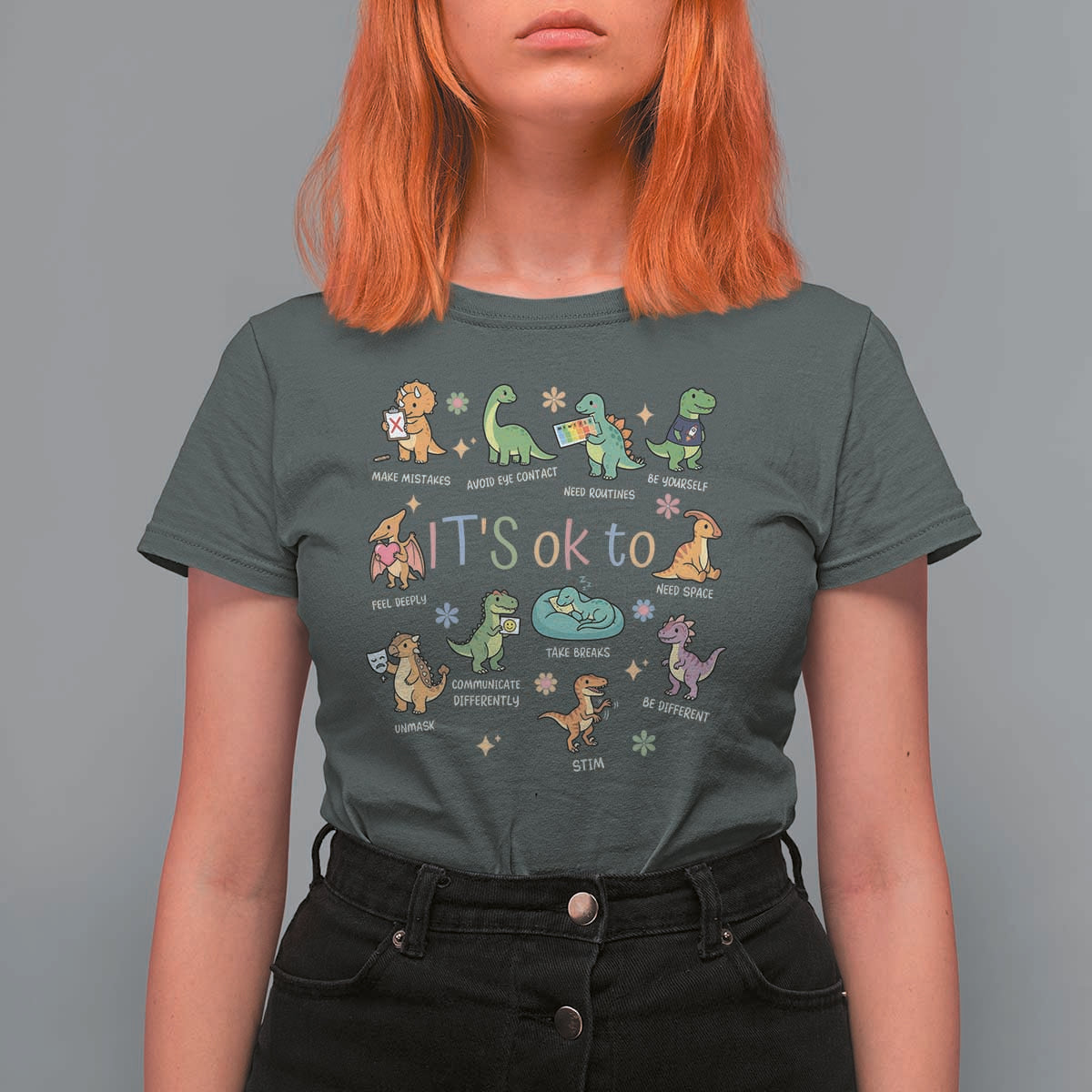 Dinosaur Autism Awareness T Shirt For Women It Is Okay to Be Different Dino Lover