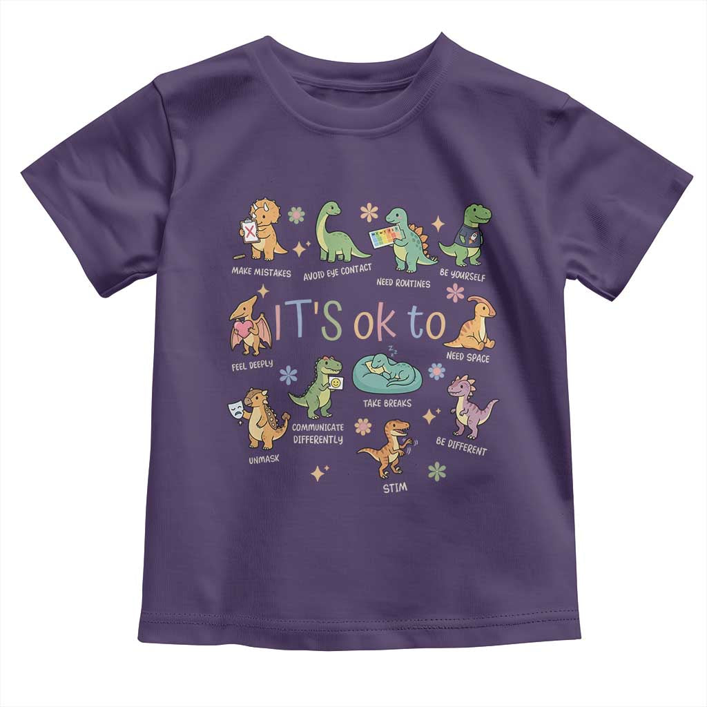 Dinosaur Autism Awareness Toddler T Shirt It Is Okay to Be Different Dino Lover