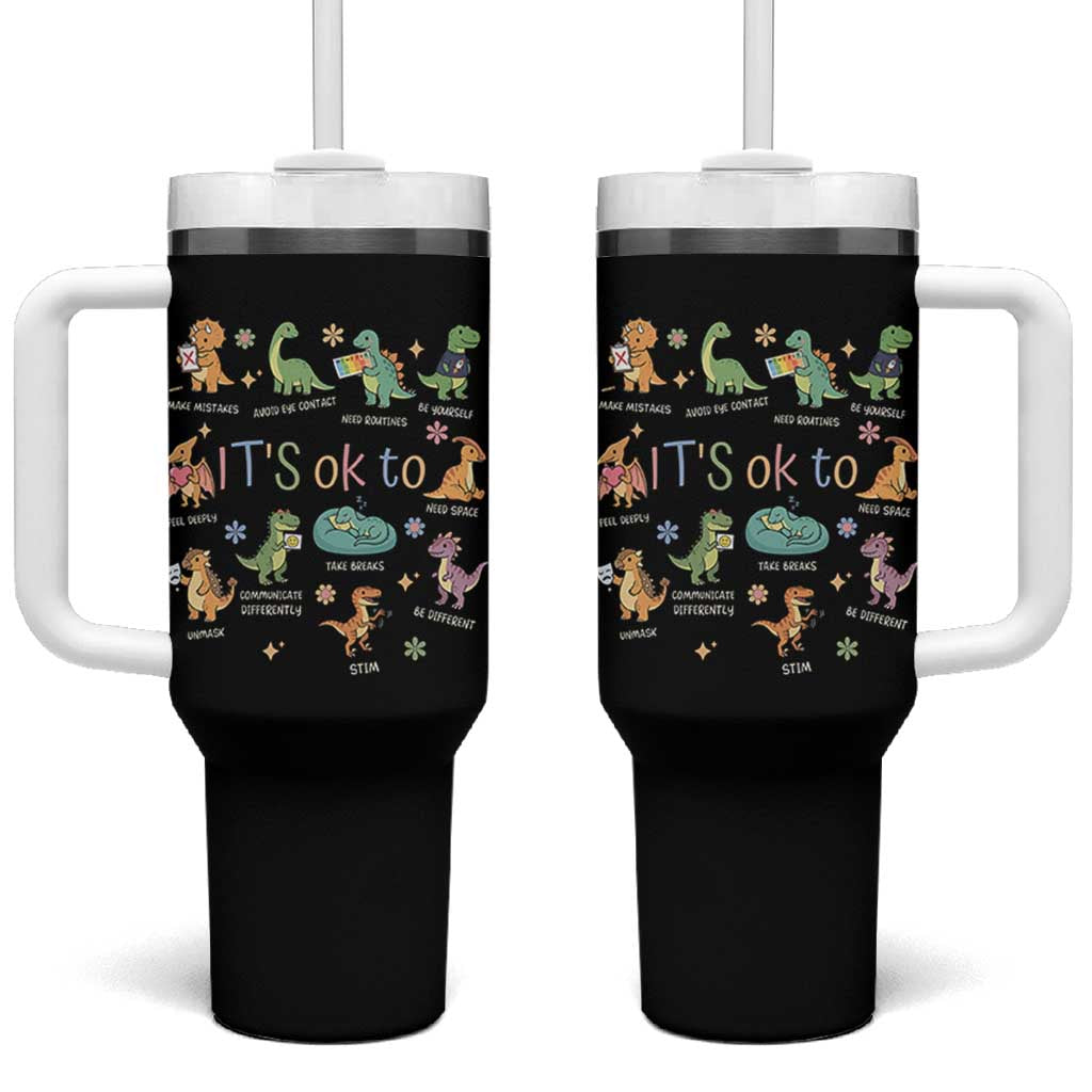 Dinosaur Autism Awareness Tumbler With Handle It Is Okay to Be Different Dino Lover