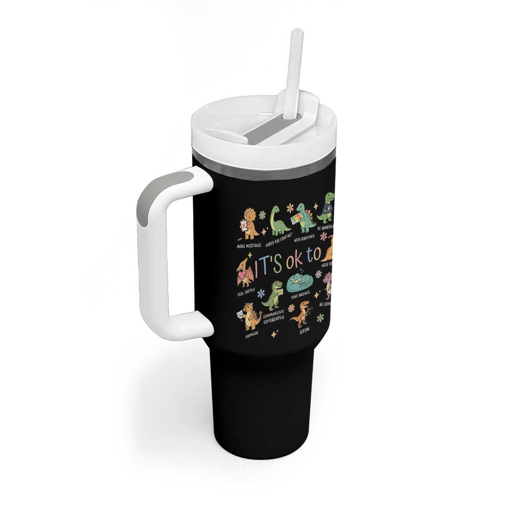 Dinosaur Autism Awareness Tumbler With Handle It Is Okay to Be Different Dino Lover