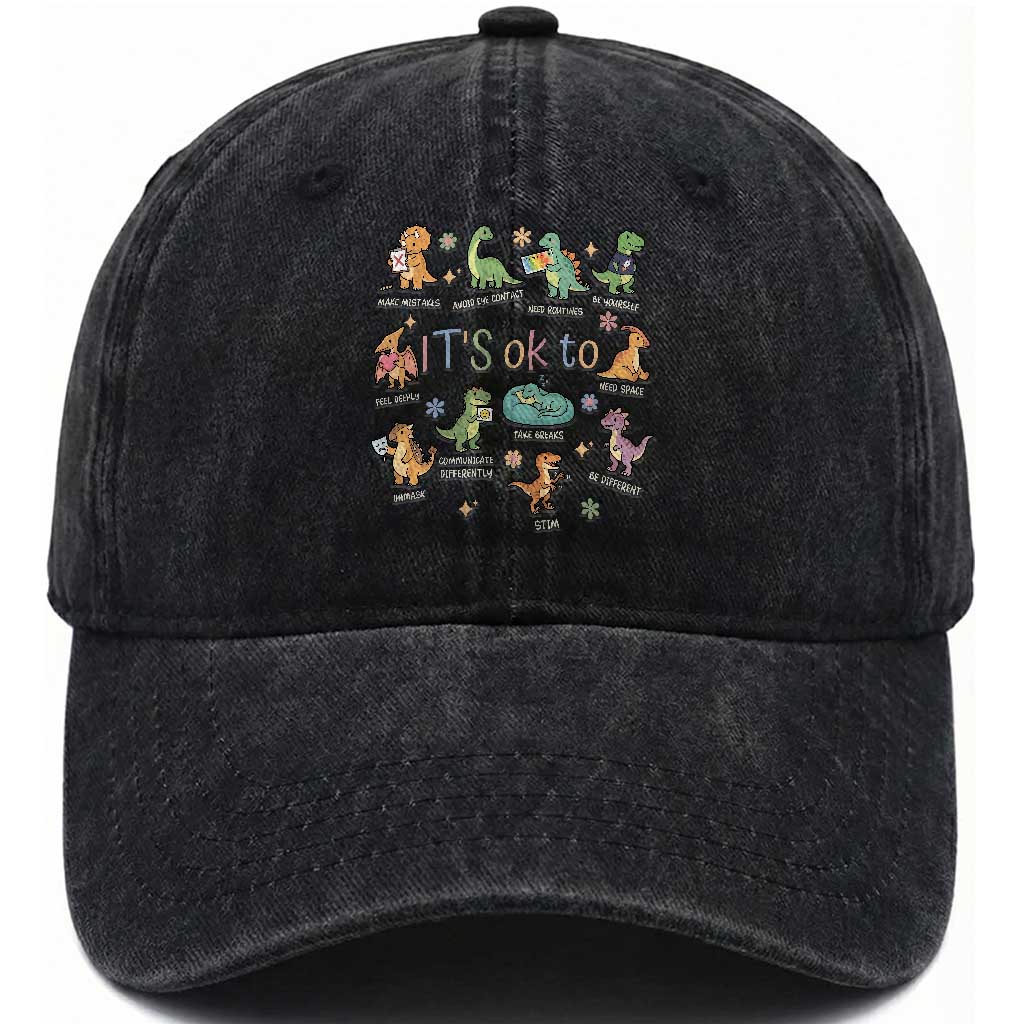 Dinosaur Autism Awareness Washed Cotton Baseball Cap It Is Okay to Be Different Dino Lover