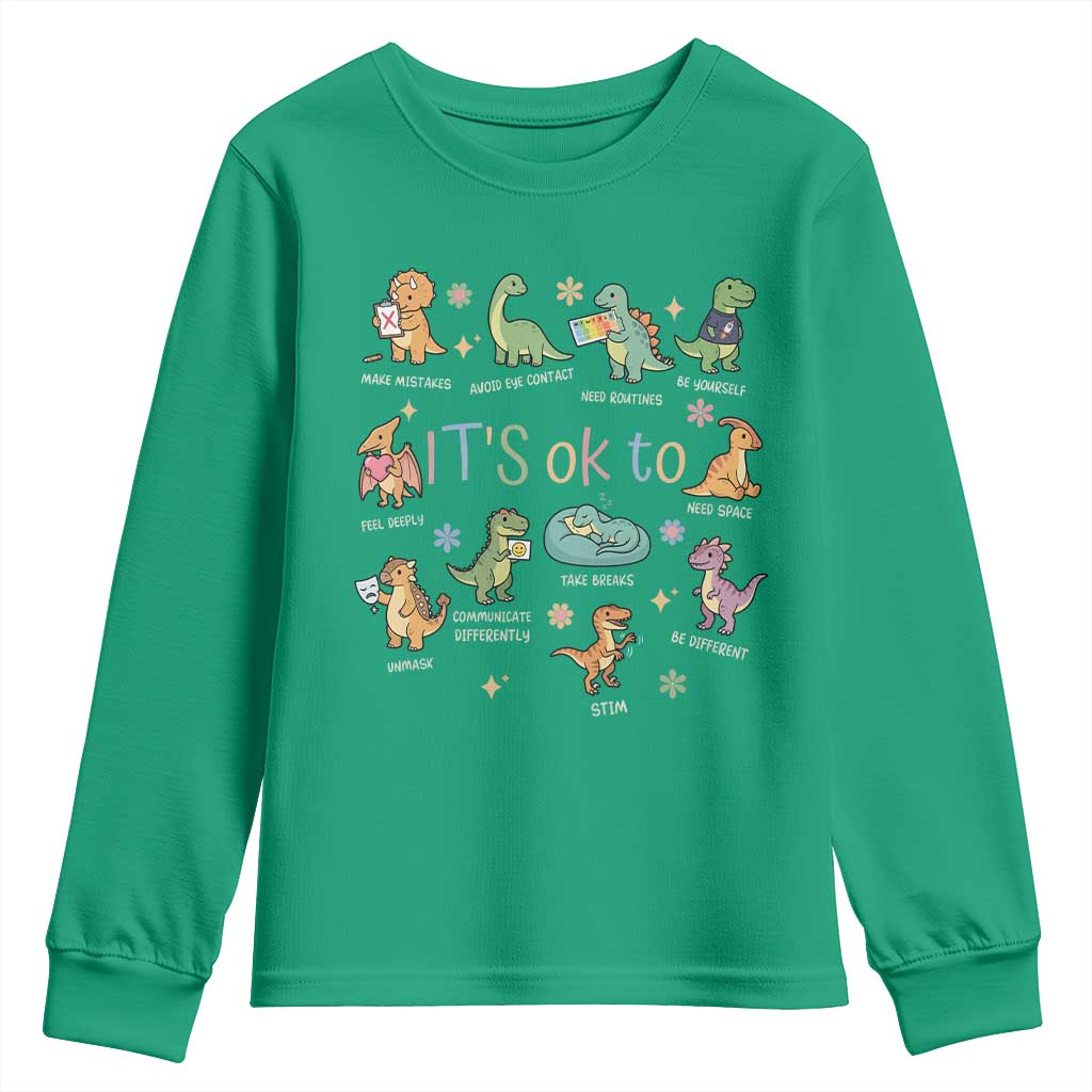 Dinosaur Autism Awareness Youth Sweatshirt It Is Okay to Be Different Dino Lover