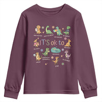 Dinosaur Autism Awareness Youth Sweatshirt It Is Okay to Be Different Dino Lover