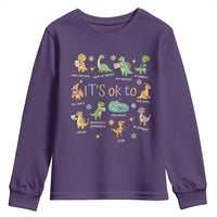 Dinosaur Autism Awareness Youth Sweatshirt It Is Okay to Be Different Dino Lover