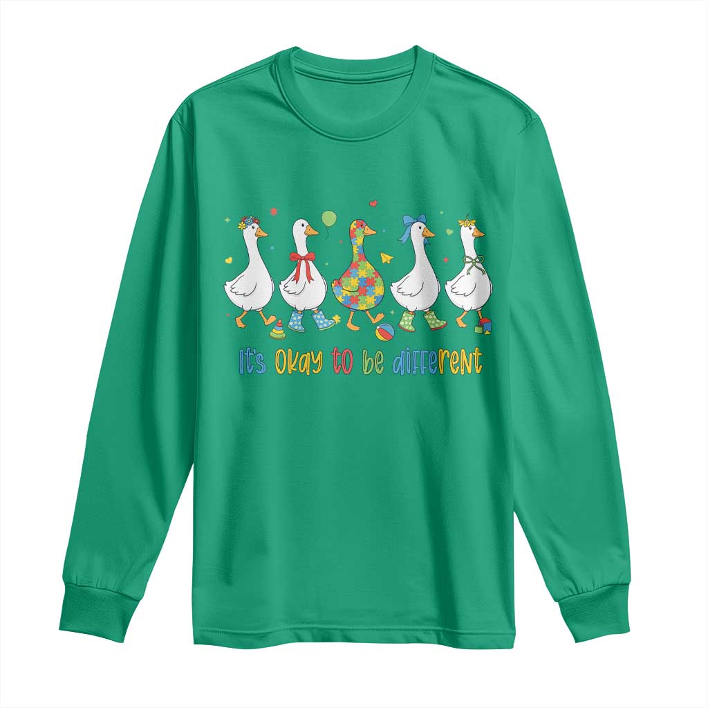 Funny Autistic Goose Long Sleeve Shirt It Is Okay To Be Different Autism Awareness