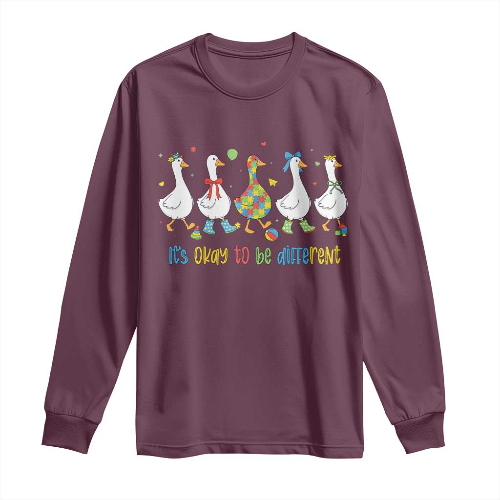 Funny Autistic Goose Long Sleeve Shirt It Is Okay To Be Different Autism Awareness