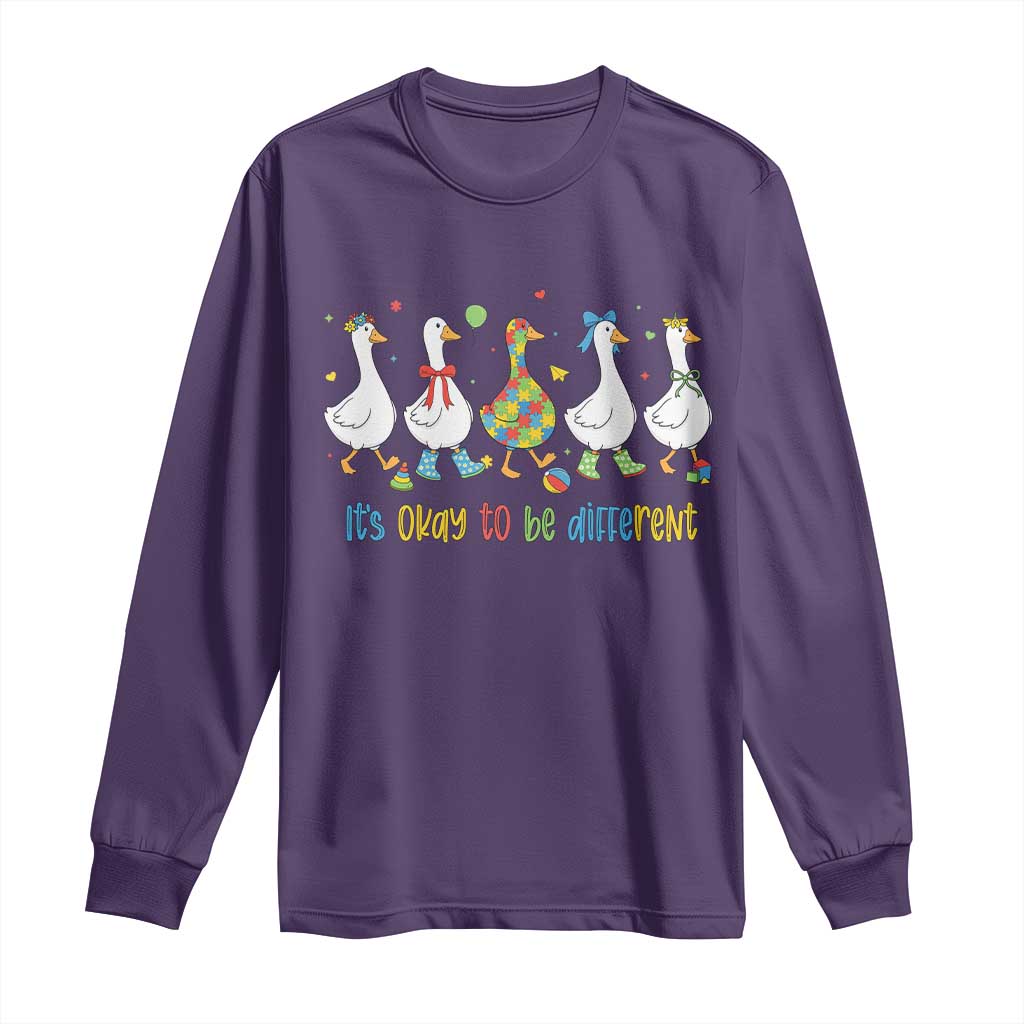 Funny Autistic Goose Long Sleeve Shirt It Is Okay To Be Different Autism Awareness