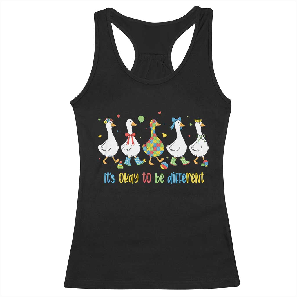 Funny Autistic Goose Racerback Tank Top It Is Okay To Be Different Autism Awareness