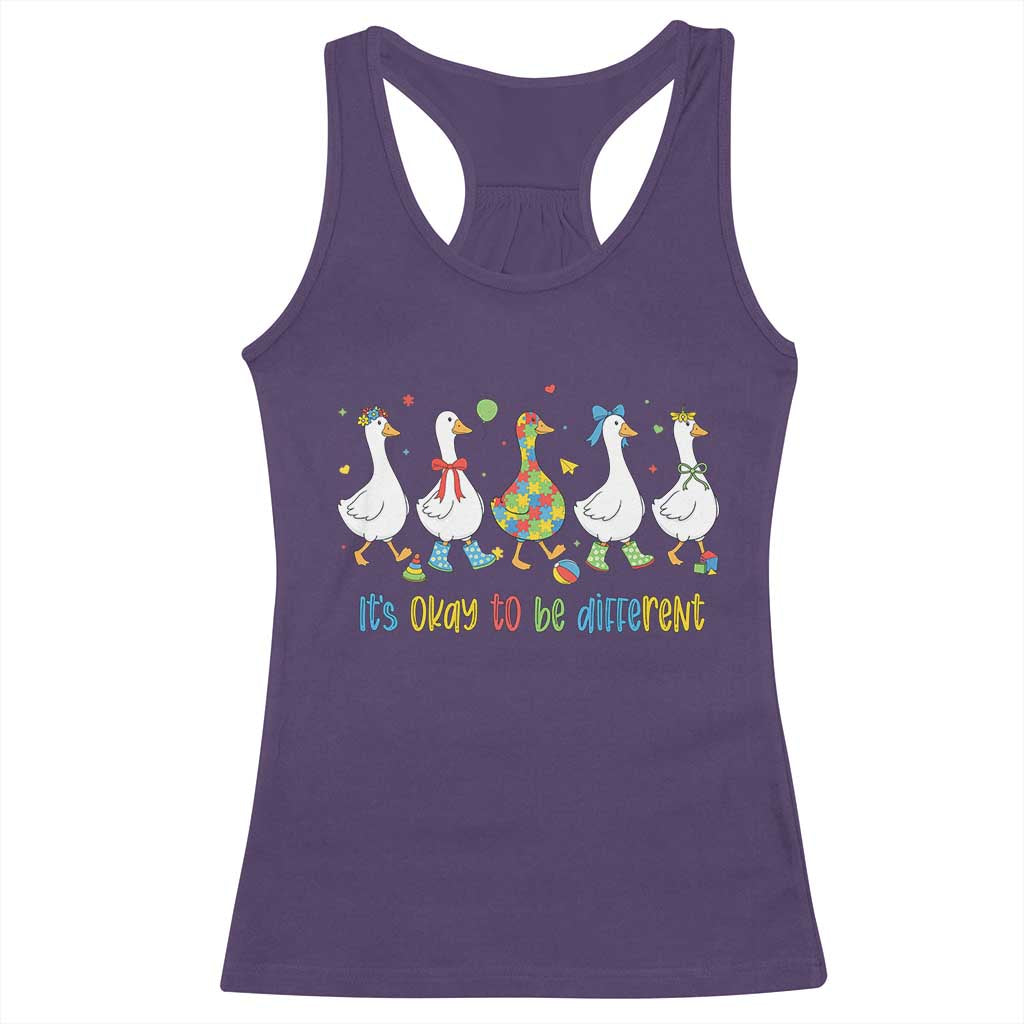 Funny Autistic Goose Racerback Tank Top It Is Okay To Be Different Autism Awareness