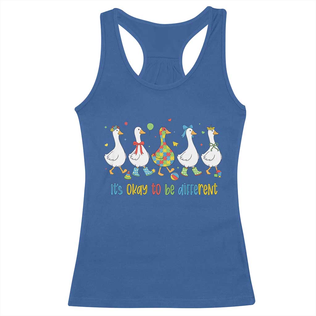 Funny Autistic Goose Racerback Tank Top It Is Okay To Be Different Autism Awareness