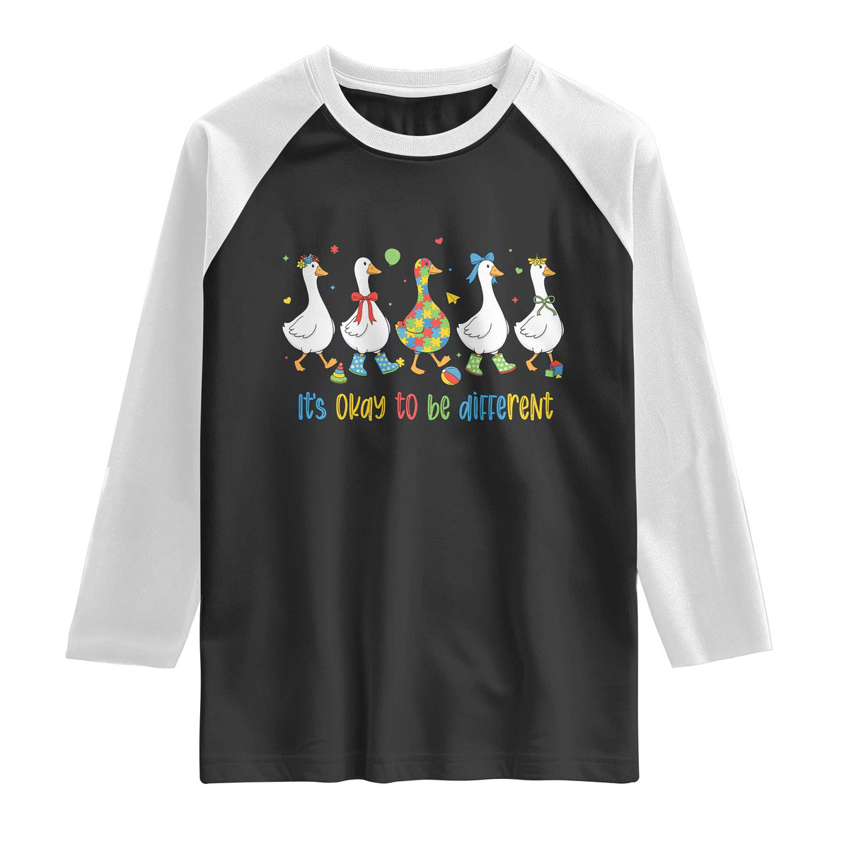 Funny Autistic Goose Raglan Shirt It Is Okay To Be Different Autism Awareness