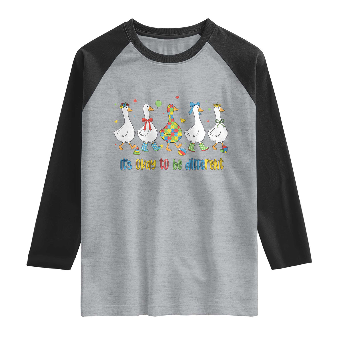 Funny Autistic Goose Raglan Shirt It Is Okay To Be Different Autism Awareness