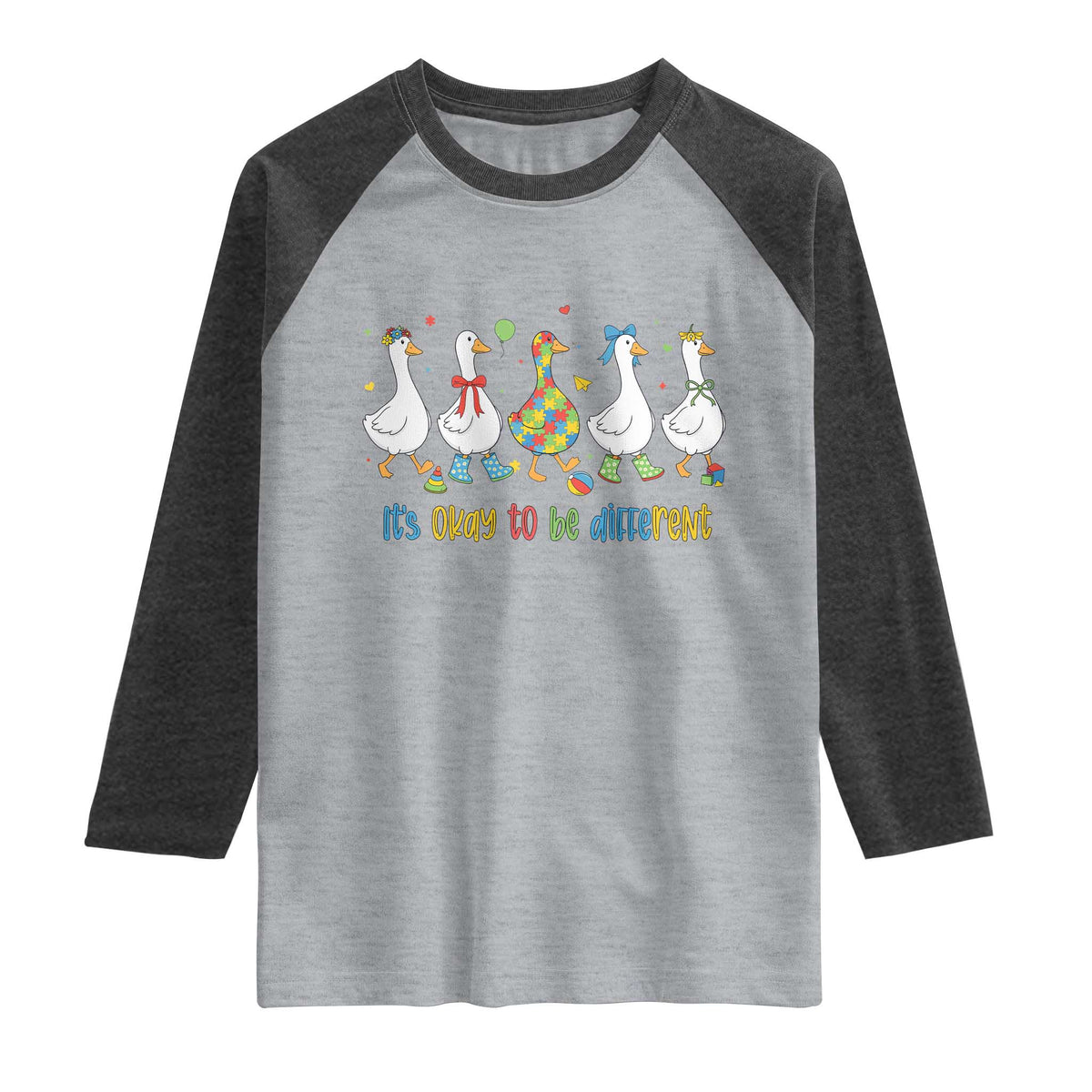 Funny Autistic Goose Raglan Shirt It Is Okay To Be Different Autism Awareness