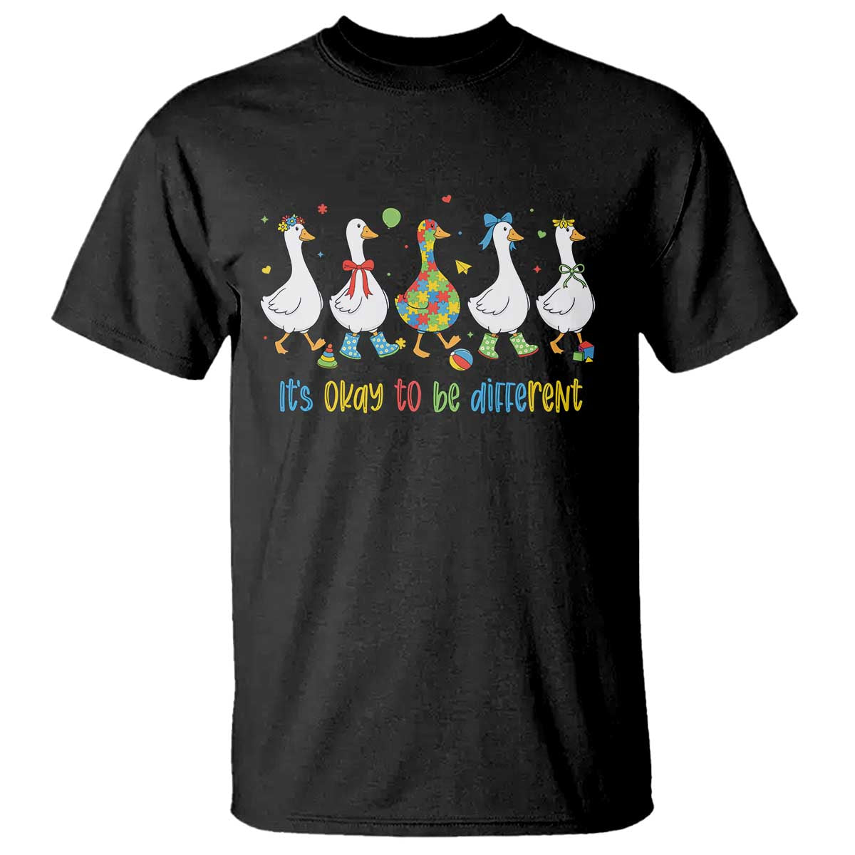 Funny Autistic Goose T Shirt It Is Okay To Be Different Autism Awareness