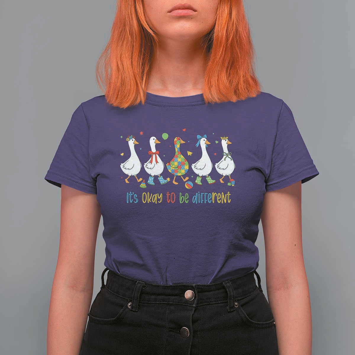 Funny Autistic Goose T Shirt For Women It Is Okay To Be Different Autism Awareness