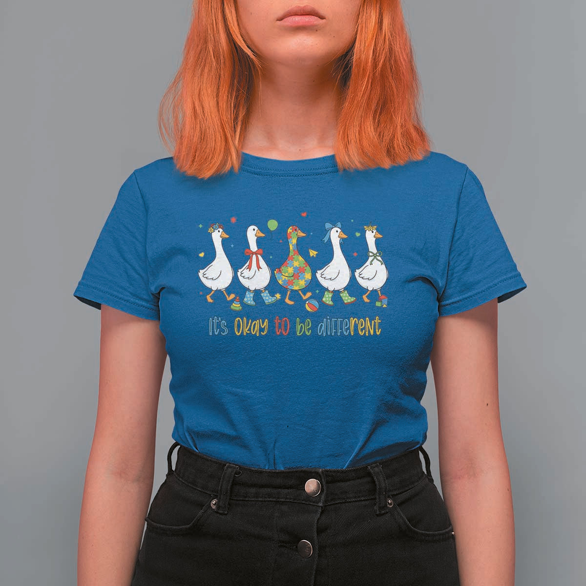 Funny Autistic Goose T Shirt For Women It Is Okay To Be Different Autism Awareness
