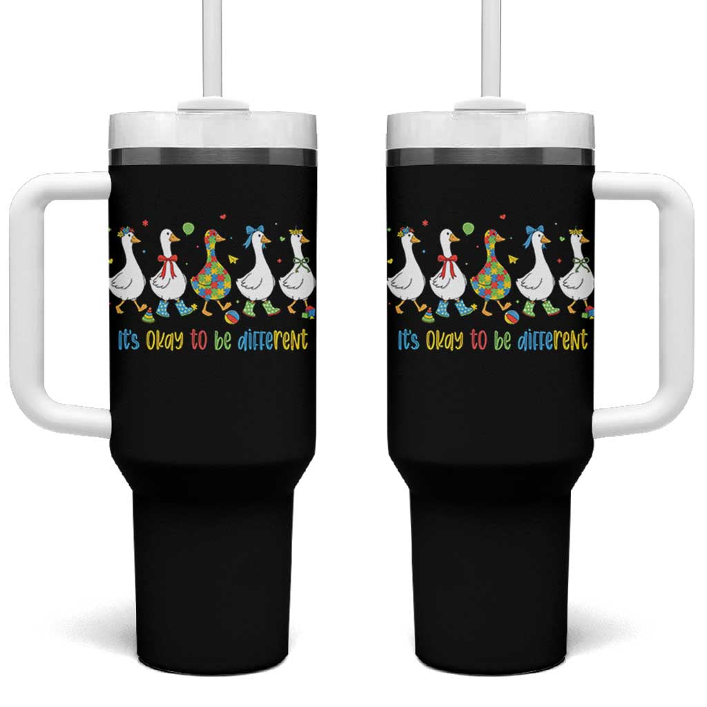 Funny Autistic Goose Tumbler With Handle It Is Okay To Be Different Autism Awareness