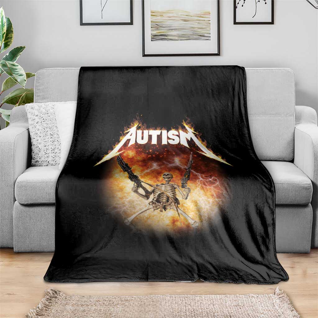Autism Skeleton Funny Meme Throw Blanket Fire Burning Flames