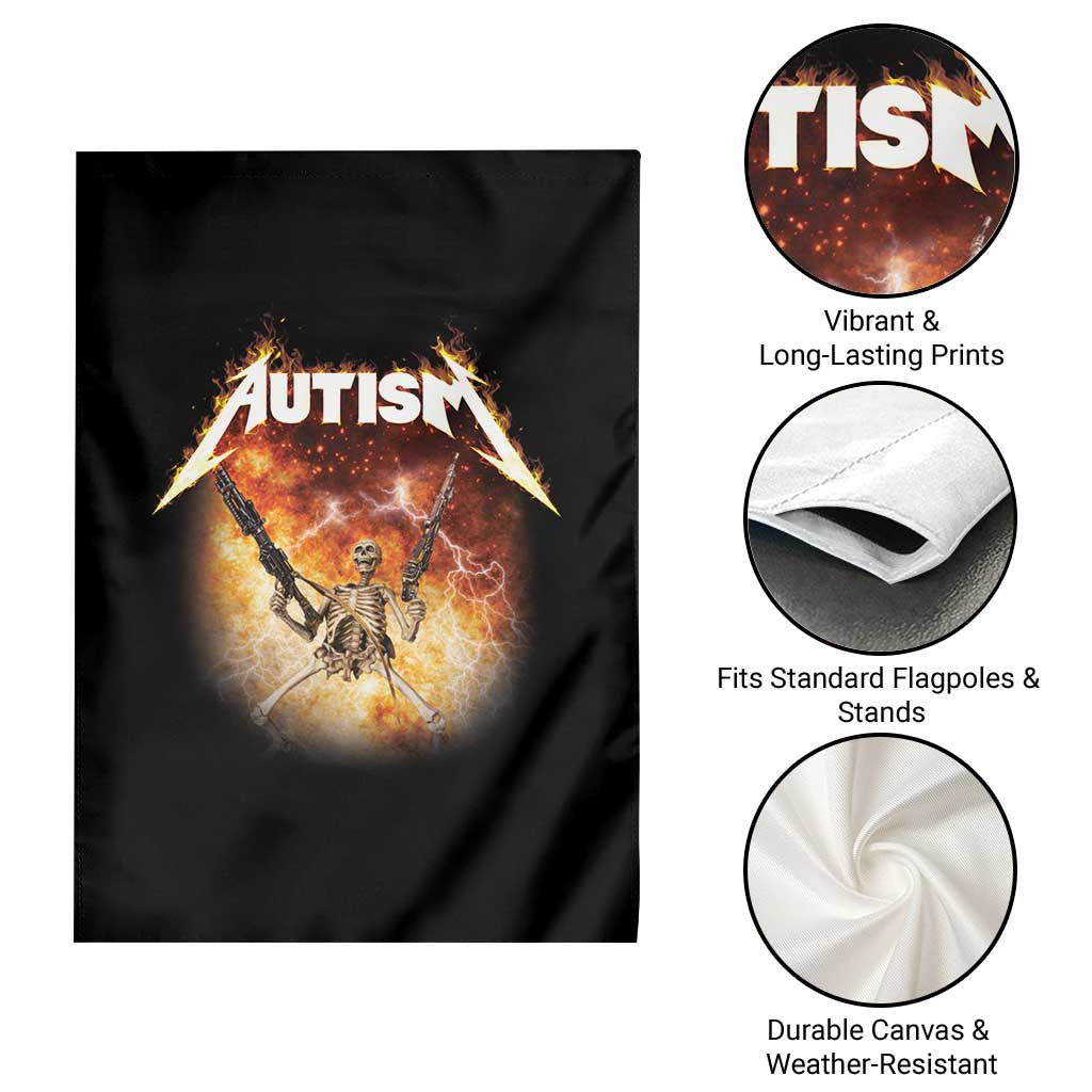 Autism Skeleton Funny Meme Garden Flag Fire Burning Flames