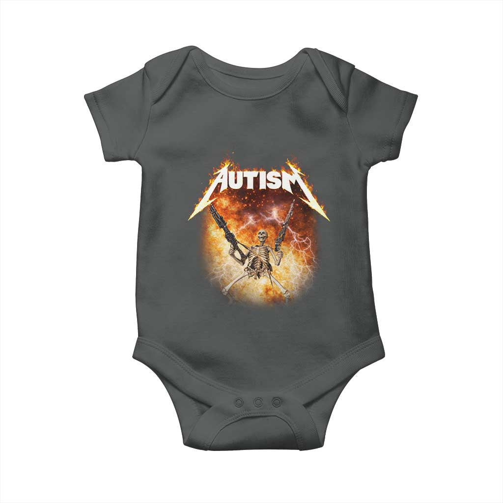 Autism Skeleton Funny Meme Baby Onesie Fire Burning Flames