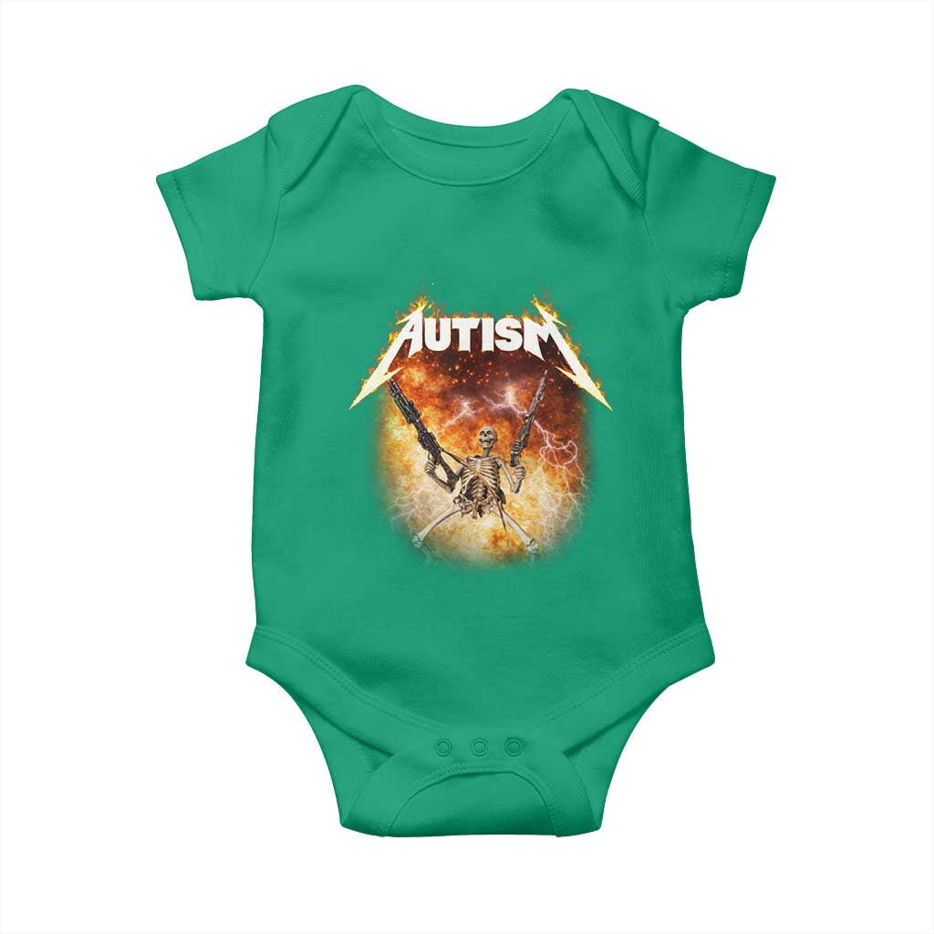 Autism Skeleton Funny Meme Baby Onesie Fire Burning Flames