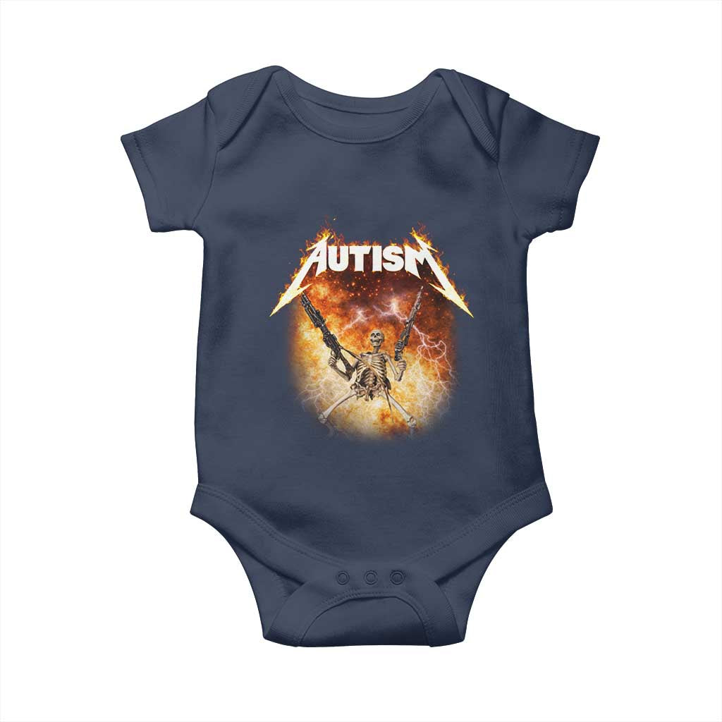 Autism Skeleton Funny Meme Baby Onesie Fire Burning Flames