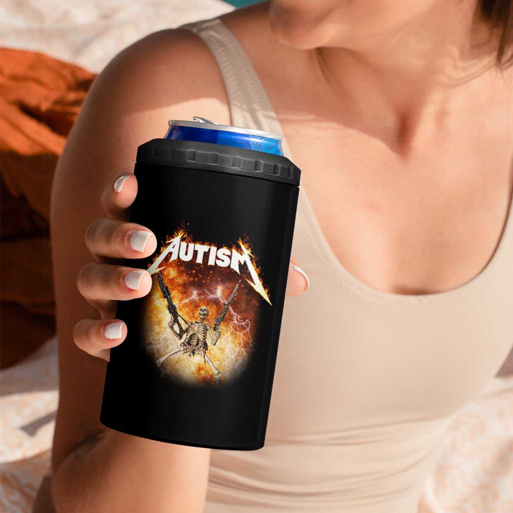 Autism Skeleton Funny Meme 4 in 1 Can Cooler Tumbler Fire Burning Flames