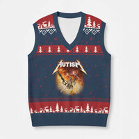 Autism Skeleton Funny Meme V-Neck Knit Sweater Vest Fire Burning Flames
