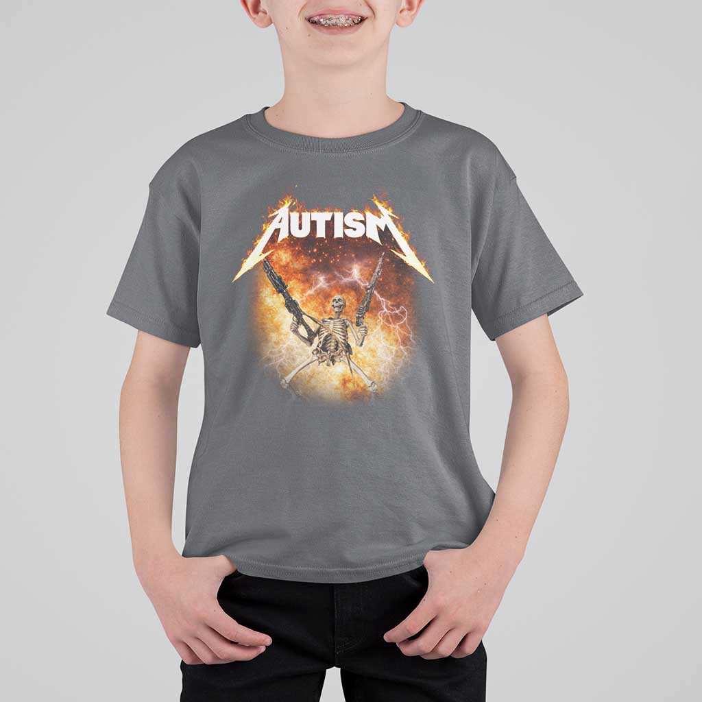 Autism Skeleton Funny Meme T Shirt For Kid Fire Burning Flames