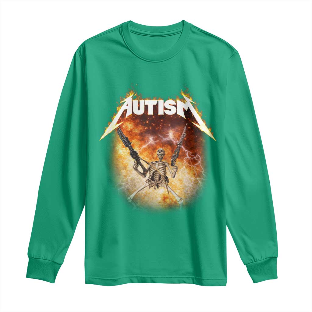 Autism Skeleton Funny Meme Long Sleeve Shirt Fire Burning Flames