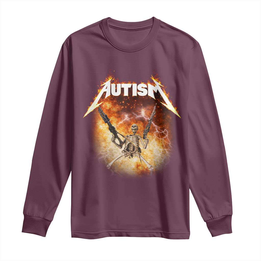 Autism Skeleton Funny Meme Long Sleeve Shirt Fire Burning Flames