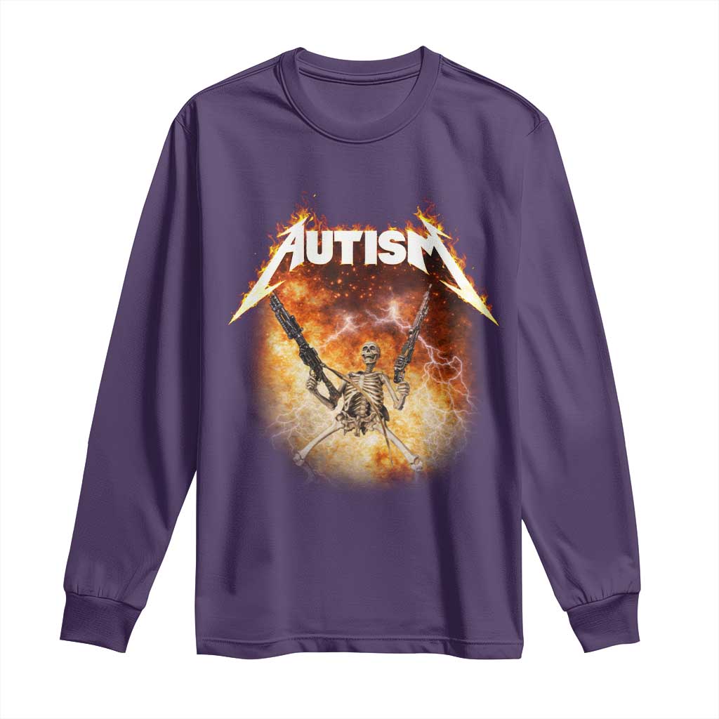 Autism Skeleton Funny Meme Long Sleeve Shirt Fire Burning Flames