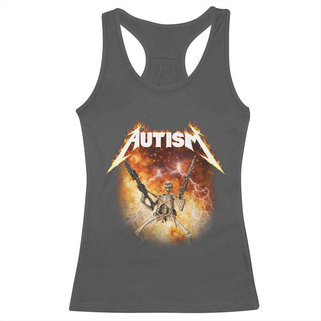 Autism Skeleton Funny Meme Racerback Tank Top Fire Burning Flames