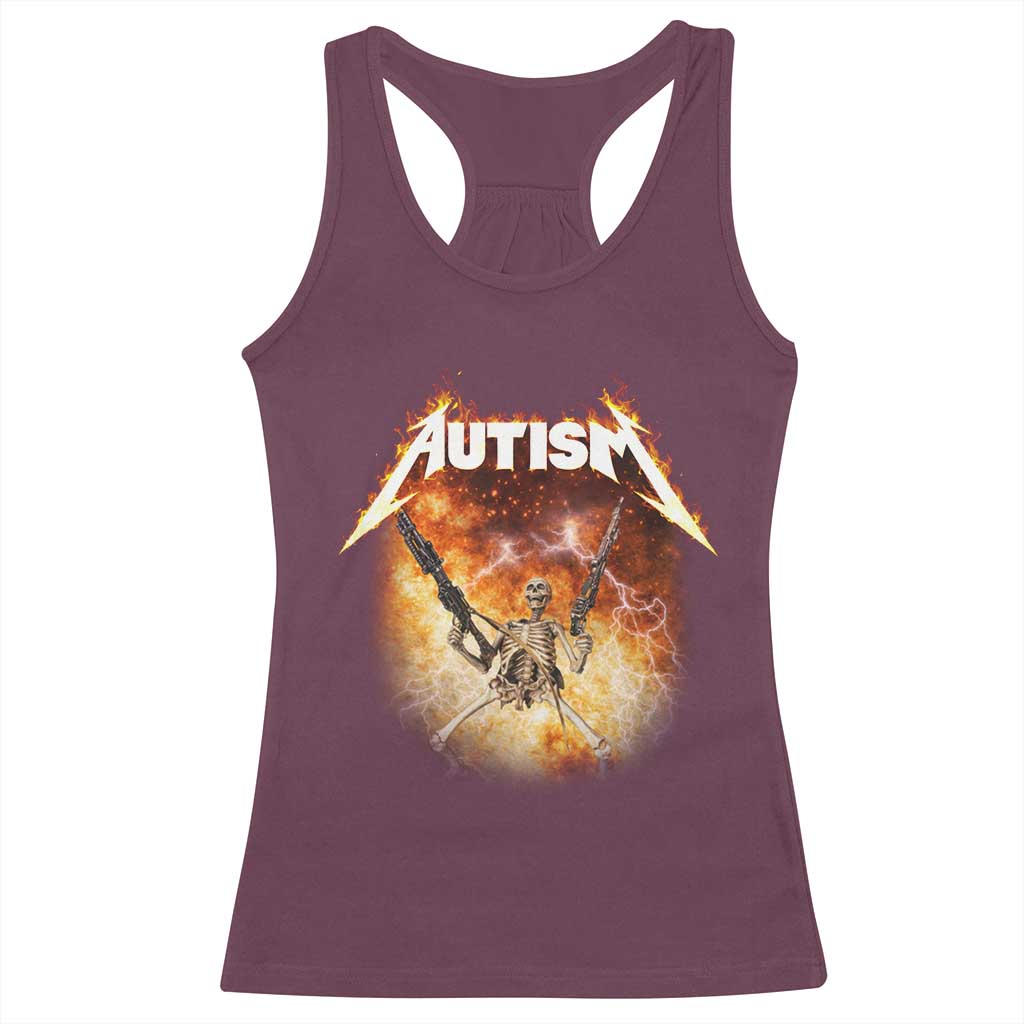 Autism Skeleton Funny Meme Racerback Tank Top Fire Burning Flames