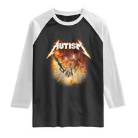 Autism Skeleton Funny Meme Raglan Shirt Fire Burning Flames