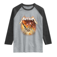 Autism Skeleton Funny Meme Raglan Shirt Fire Burning Flames