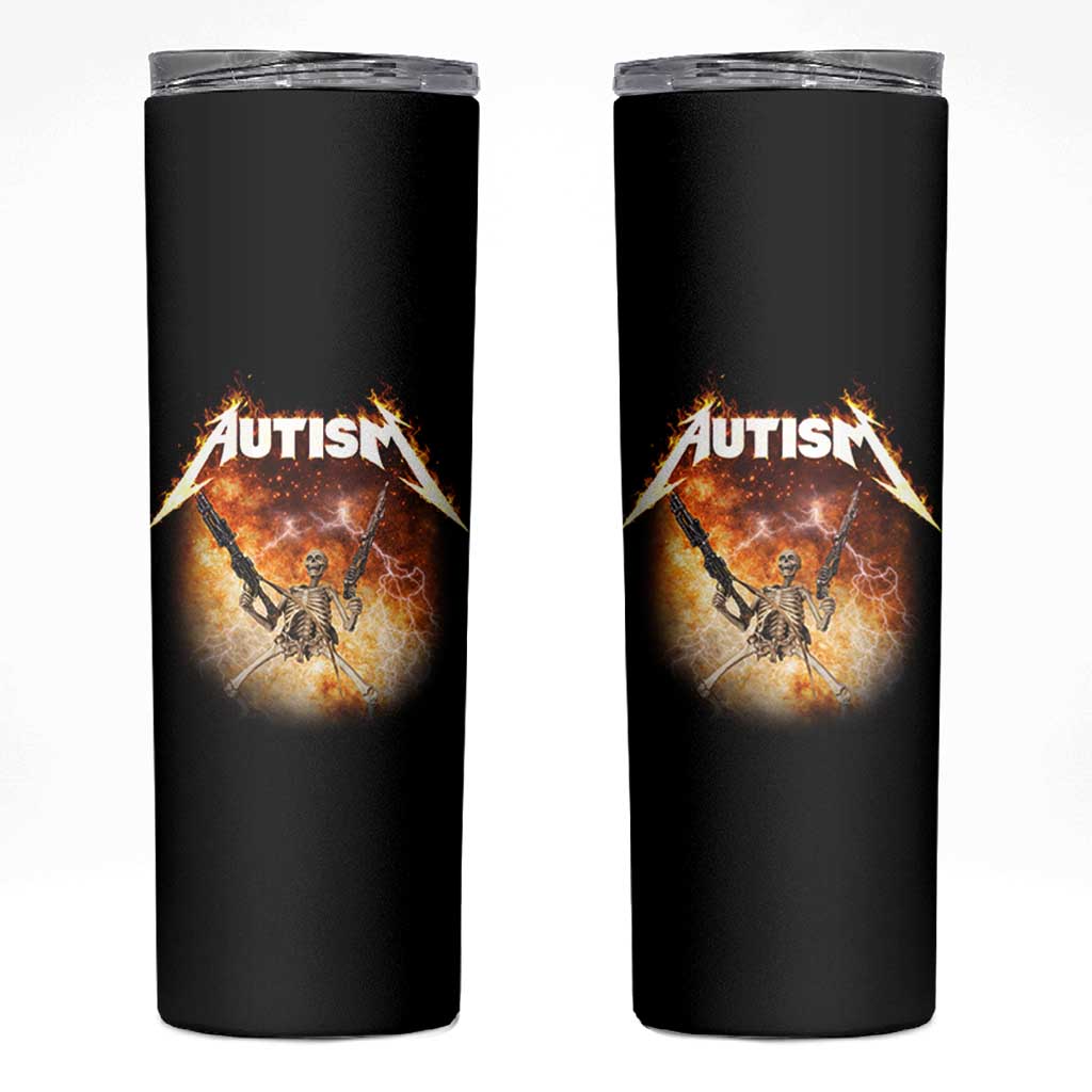 Autism Skeleton Funny Meme Skinny Tumbler Fire Burning Flames