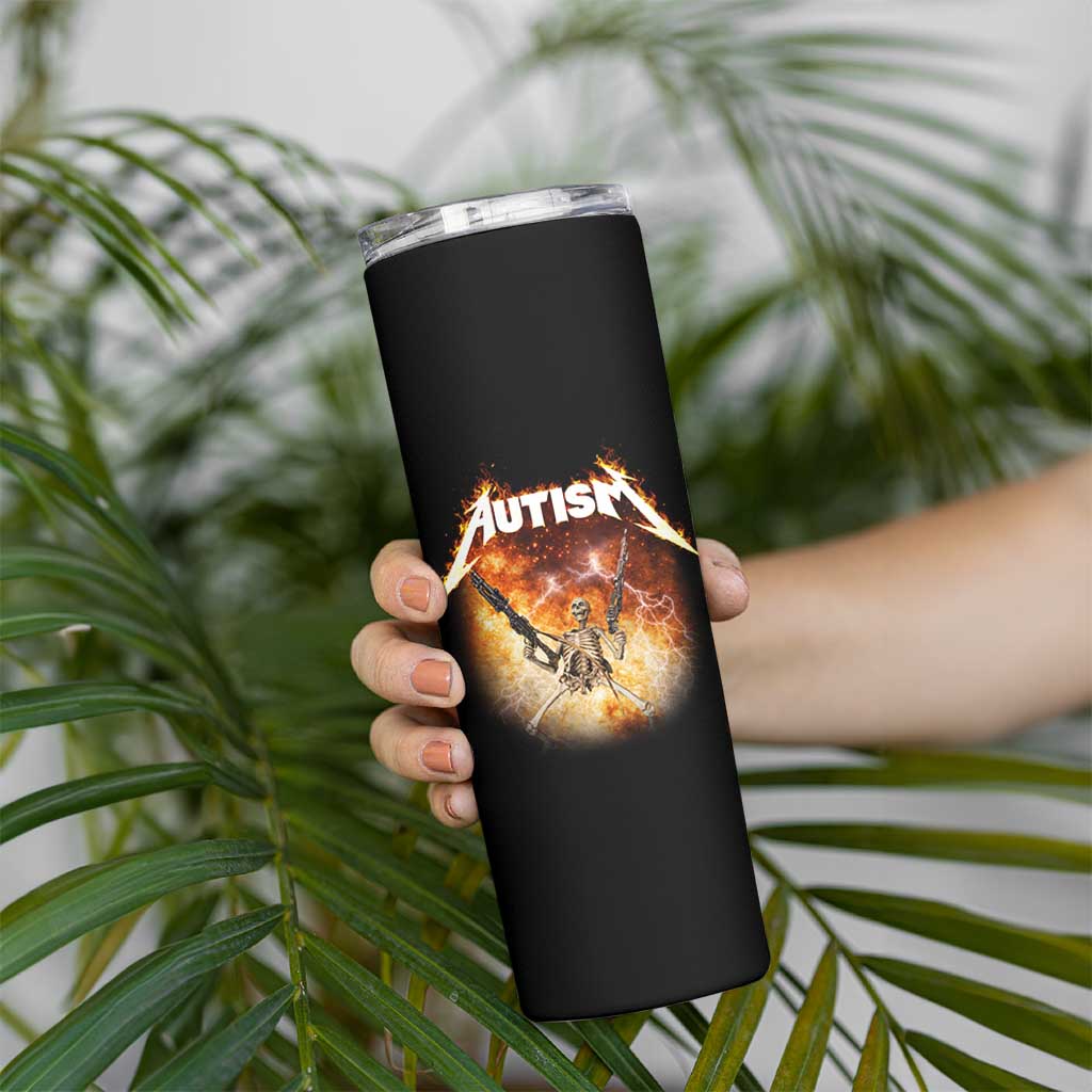 Autism Skeleton Funny Meme Skinny Tumbler Fire Burning Flames