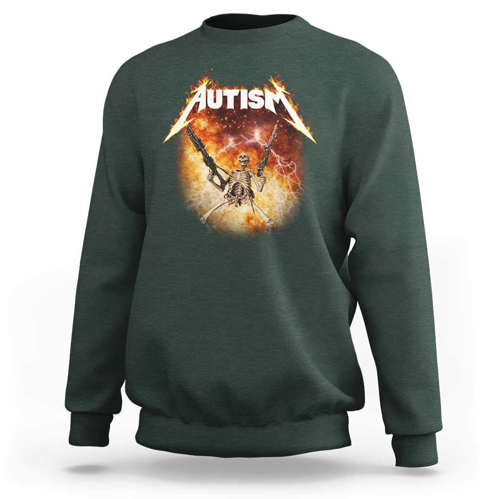 Autism Skeleton Funny Meme Sweatshirt Fire Burning Flames