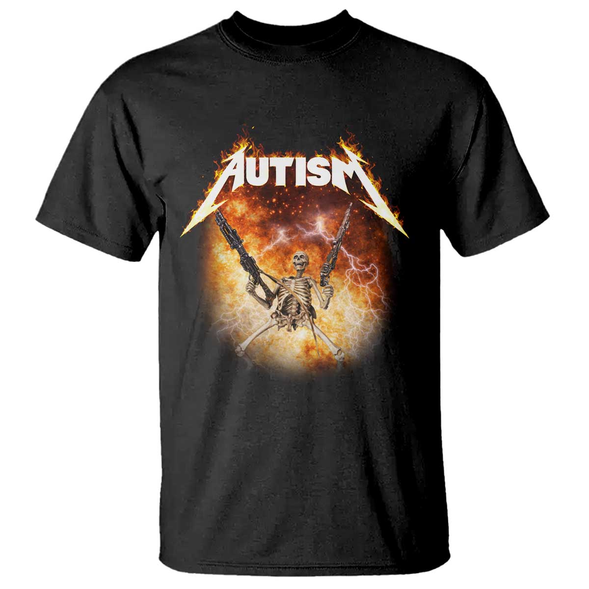 Autism Skeleton Funny Meme T Shirt Fire Burning Flames
