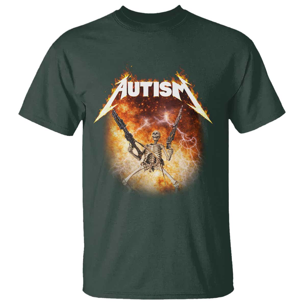 Autism Skeleton Funny Meme T Shirt Fire Burning Flames