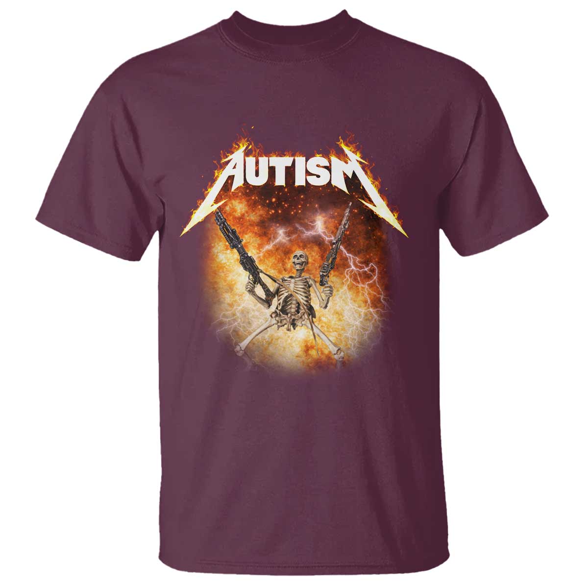 Autism Skeleton Funny Meme T Shirt Fire Burning Flames