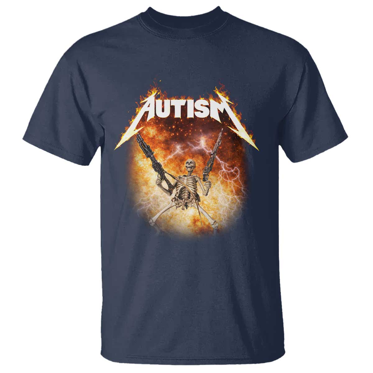 Autism Skeleton Funny Meme T Shirt Fire Burning Flames