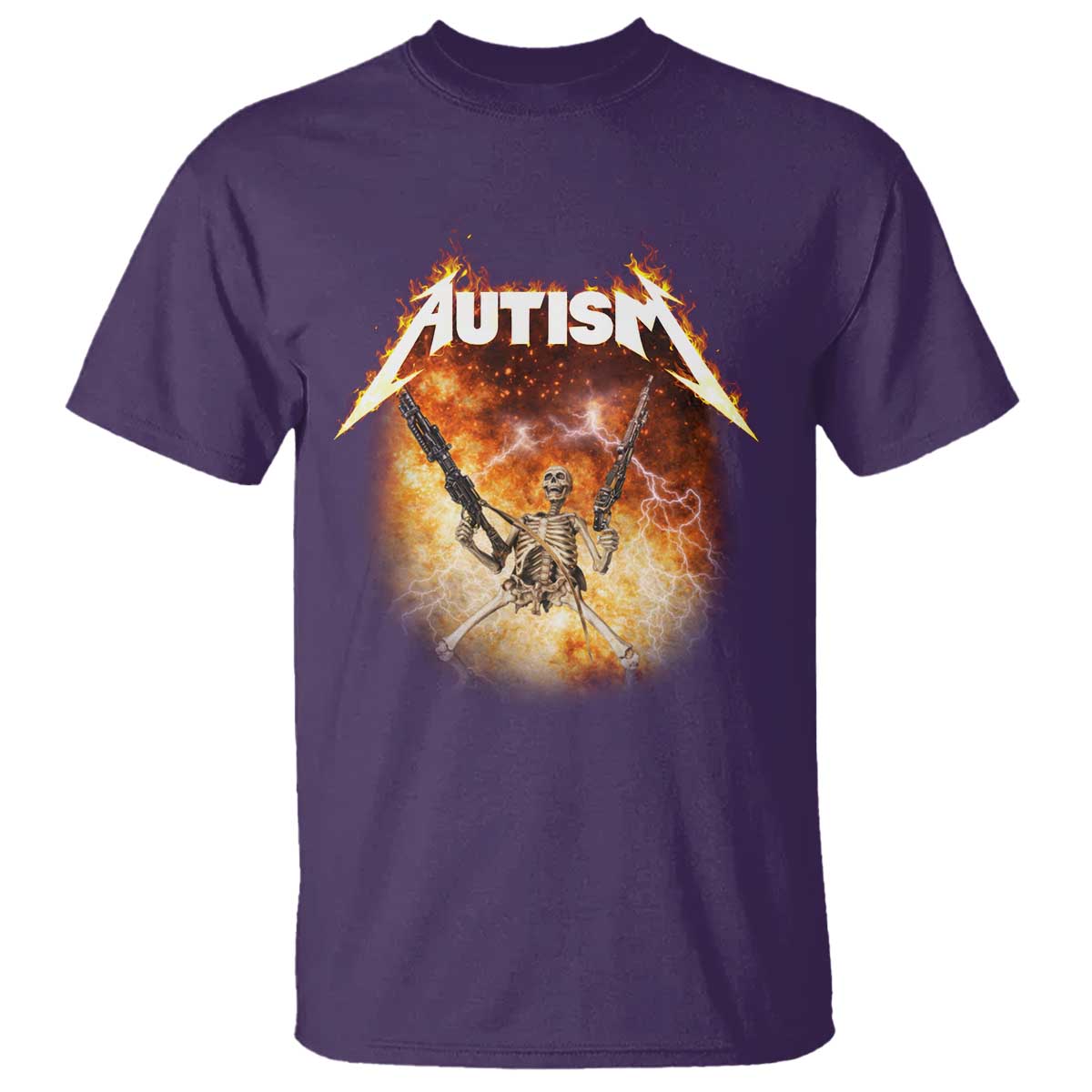 Autism Skeleton Funny Meme T Shirt Fire Burning Flames