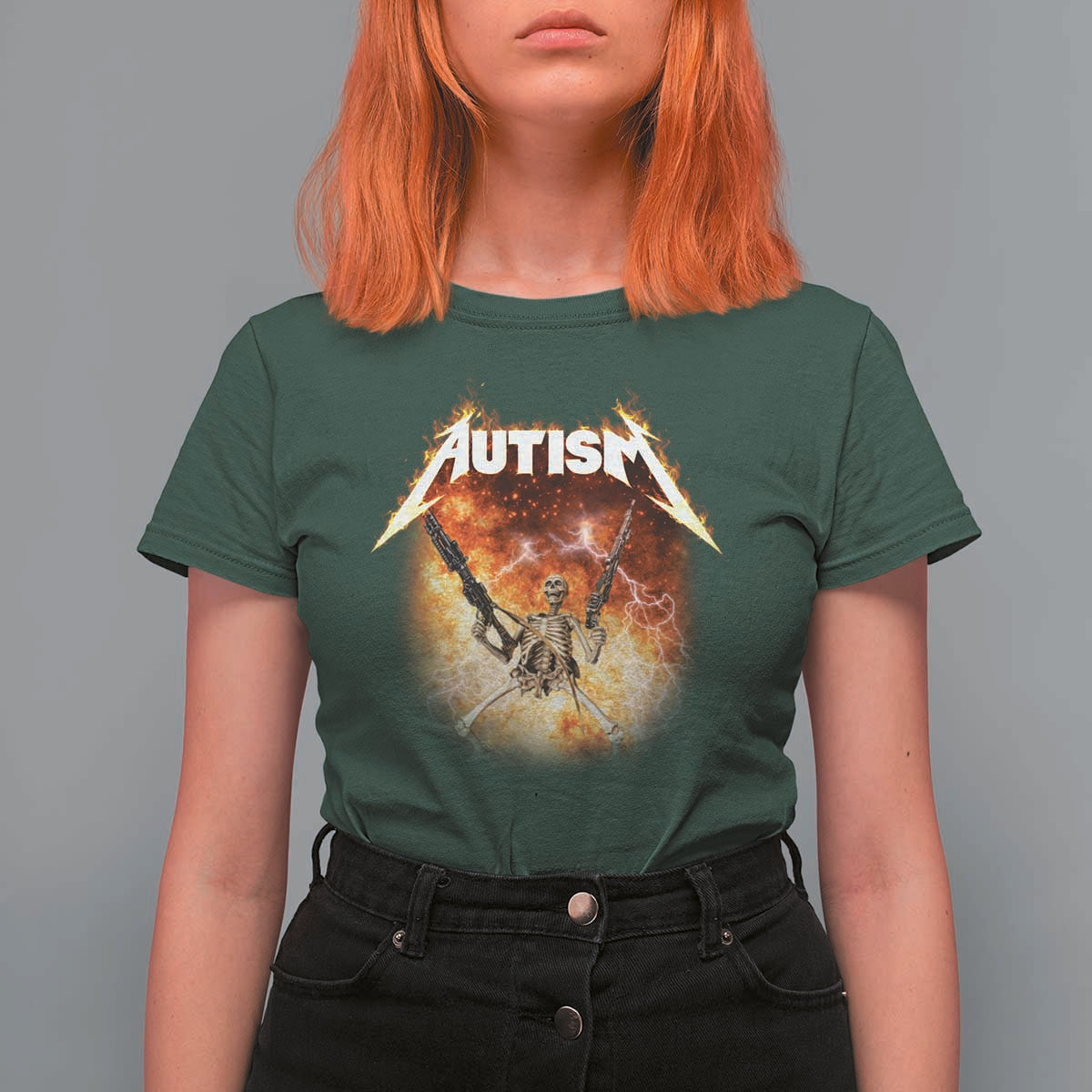 Autism Skeleton Funny Meme T Shirt For Women Fire Burning Flames
