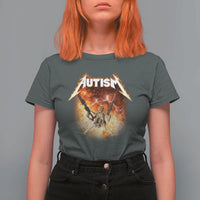Autism Skeleton Funny Meme T Shirt For Women Fire Burning Flames