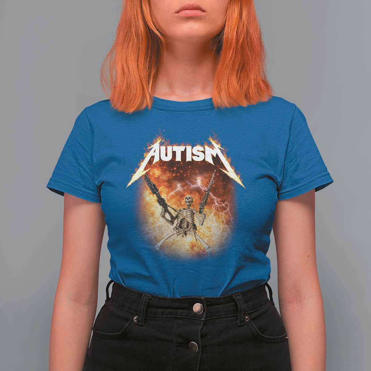 Autism Skeleton Funny Meme T Shirt For Women Fire Burning Flames