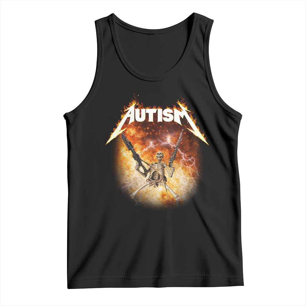 Autism Skeleton Funny Meme Tank Top Fire Burning Flames
